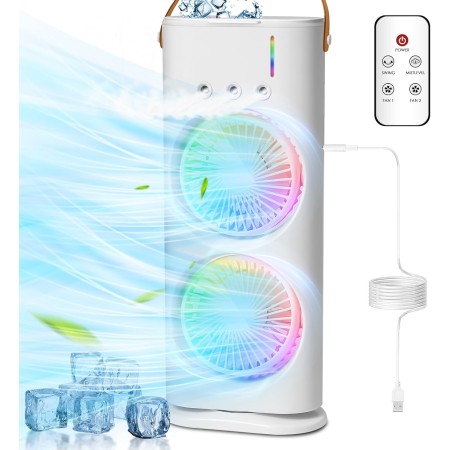 Bwaliffury Portable Air Conditioner, Mini Air Cooler, Air Cooler, Evaporative Cooler with 7 LED Colors, Timer, 3 Speeds