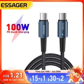 Essager USB C a USB C Cable PD100W 60W carga rápida Cable de carga de 