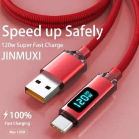 JINMUXI 120W USB A a tipo C Cable de carga súper rápido pantalla Digit