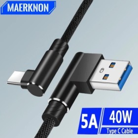 Cable USB C de codo de 90 grados 5A 40W Cable de datos tipo C de carga