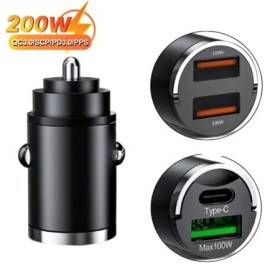 Mini cargador de coche de 200W, carga rápida para IPhone QC3.0 Mini PD