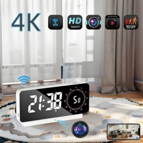 Reloj con cámara de 1080P, alarma de detección de movimiento, temporiz