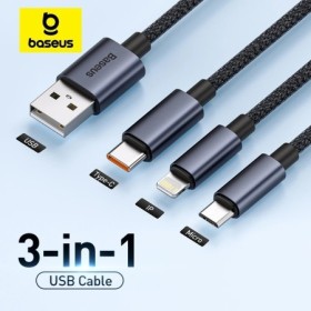 Baseus 3 en 1 USB tipo C Cable de carga rápida 3.5A Cable de línea de 