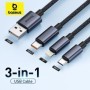 Baseus 3 en 1 USB tipo C Cable de carga rápida 3.5A Cable de línea de 