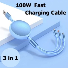 Cable de carga retráctil 3 en 1 100W súper rápido Universal con Micro 