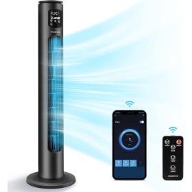 Aigostar Smart Tower Fan with Remote Control, 102 cm, WiFi+Bluetooth, LED Display, 3 Speeds, 3 Modes, 24 H Timer, Oscillating,
