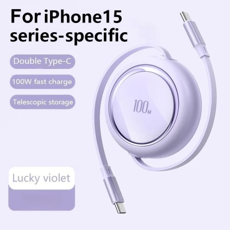 CC 100W 5A Cable de carga retráctil de carga rápida USB C a tipo C par