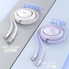 CC 100W 5A Cable de carga retráctil de carga rápida USB C a tipo C par