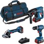 Bosch Professional 18V System GSB 18V-45 + GBH 18V-21 + GWS 18V-7 (125) - Set taladro + martillo + amoladora (3 baterías 4.0Ah,