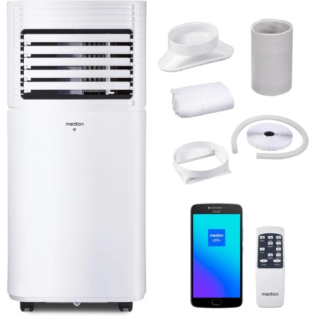 MEDION Smart Portable Air Conditioner P1002 (10000 BTU, 3 in 1, Cooling, Dehumidification, Fan, Up to 34 m², Window Kit, Night