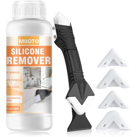 Miioto Kit Quita Silicona Juntas, Espátula para Silicona, Silicone Tool, 5 Puntas de Raspador, Eliminar Silicona Persistente