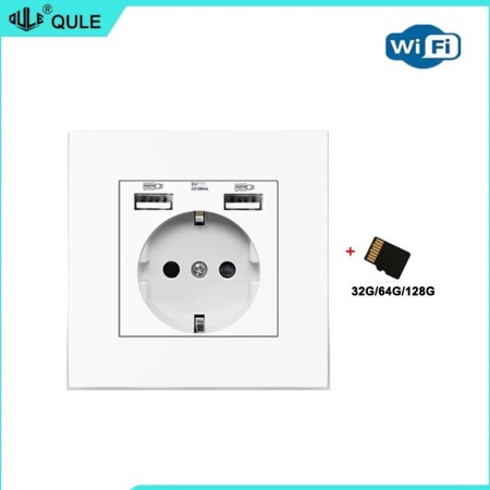Enchufe de Pared UE Doble USB con Cámara WiFi Mini 1080P HD, Visión No