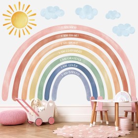 DECOWALL FH4-2432 Adhesivos de pared con diseño de arcoíris y citas en acuarela grandes para decoración de guardería de niñas