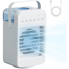 Aire acondicionado portatil,mini enfriador de aire 4 en 1, Ventilador Silencioso,3 Velocidades de Ventilador, 2 Modos de