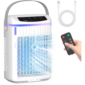 Aire Acondicionado Portatil Silencioso, Mini Enfriador de Aire Portátil Ventilador USB 4 Velocidades de Viento y 2 Modos,