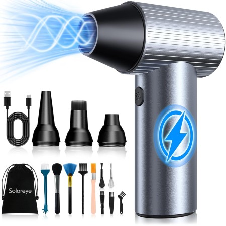 Solareye Soplador de Aire Comprimido de 3 Velocidades Ajustables, Air Duster de 300,000 RPM para Limpieza de PC, Soprador Air