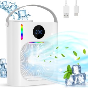 Aire Acondicionado Portatil, GuKKK 4 en 1 Mini Refrigerador de Aire Móvil Ventilador, 900ML Enfriador de Aire, USB Mini
