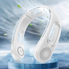 Dnenellr Ventilador de Cuello Portátil, 5200mAh Ventilador Cuello USB Recargable, Diseño de Excavación de Agujeros, Ventilador