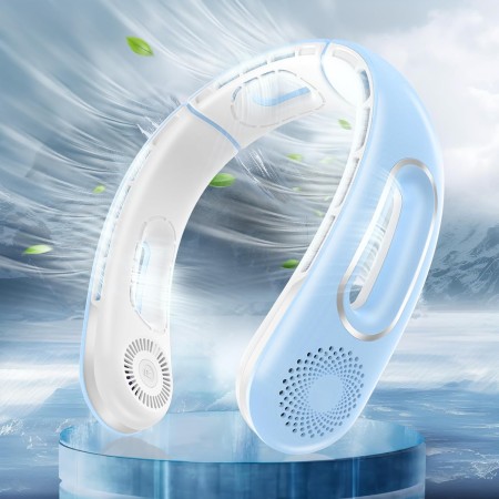 Dnenellr Ventilador de Cuello Portátil, 5200mAh Ventilador Cuello USB Recargable, Diseño de Excavación de Agujeros, Ventilador