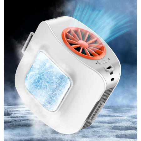 Ventilador de Cintura Portatil Con Hielo Placa de Refrigeración, Ventilador de Cuello Camiseta 13500RPM 10000mAh Recargable,Mini