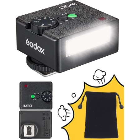 Godox iM30 Mini Flash, Speedlite Manual, GN15 S1/S2 Control Óptico, Temperatura de Color CCT 6500K±200K, 7 Niveles de Potencia