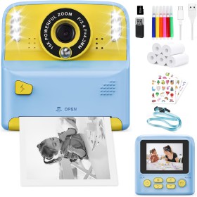 PHNIXGAM Cámara instantánea para niños con 2 Flash, cámara Digital, cámara Infantil, cámara de Fotos HD de 2,4 Pulgadas, Regalo