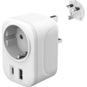 PAIDASHU Adaptador Enchufe Ingles UK Inglaterra Adaptador de Viaje con USB A & C (2.4A), Español 2 Patas Europa hacia 3 Patas