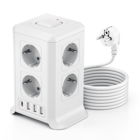 Torre Regletas Enchufes, Regleta USB 8 Tomas de AC y 4 USB Enchufe Multiple,Regleta Enchufes Proteccion Sobretension, 2 M