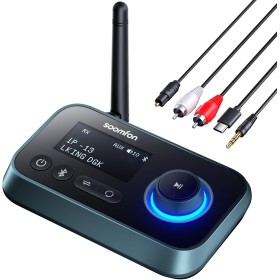 ​SOOMFON Transmisor Receptor Bluetooth 5.0, 3 en 1 Adaptador Audio con Pantalla LCD, Receptor Emisor Bluetooth para TV,