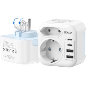LENCENT Adaptador Enchufe USA, Cargador Americano Viaje con 2 USB-C y 2 USB-A, Adaptador Europa Portugal a EE.UU. Compacto