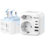 LENCENT Adaptador Enchufe USA, Cargador Americano Viaje con 2 USB-C y 2 USB-A, Adaptador Europa Portugal a EE.UU. Compacto