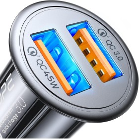 AINOPE Cargador Coche USB Carga Rapida 45W, [Dual QC3.0] Cargador Mechero USB Cargador Movil Coche Toma Mechero 12V Metal para