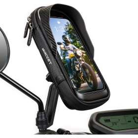 WACCET Soporte Movil Moto, Soporte Movil Scooter 360° Rotación Porta Móvil Moto Impermeable para Retrovisor con Pantalla Táctil