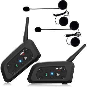 Ejeas V6Pro 2xIntercomunicador Casco Moto Bluetooth para Motocicletas, Gama Comunicación Intercom de 1200m, Impermeabilidad,