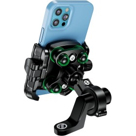 MOGGAM Soporte movil moto y scooter antivibración con cuerpo y anilla de aluminio para montaje en manillar y espejo retrovisor -