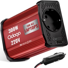 Odoga inversor 12v a 220v 300W para Coche, Convertidor con USB-C y USB-A - Adaptador Mechero Coche a Enchufe - Cargue Sus
