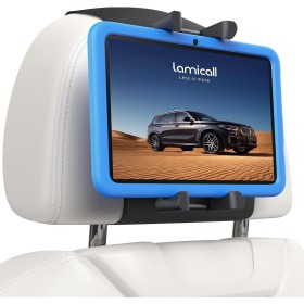 Lamicall Soporte Tablet Reposacabezas Coche - [Clip Silicona Ancho] [Plegable] 360° Rotación, Velcro de Alta Elasticidad Soporte