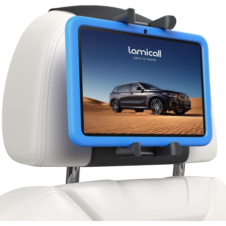 Lamicall Soporte Tablet Reposacabezas Coche - [Clip Silicona Ancho] [Plegable] 360° Rotación, Velcro de Alta Elasticidad Soporte
