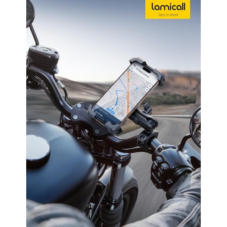 Lamicall Soporte Móvil Moto - [Doble Antivibración] Brazo Extensible Metálico, Soporte Móvil Bicicleta Antirrobo, 2 x 360°