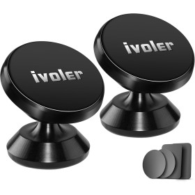 Soporte Móvil Coche, ivoler 2 Pack Soporte Magnético Móvil Coche Aluminio con 4 Pegatinas Metalicas,Iman Coche Móvil/Soporte Car