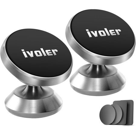 Soporte Móvil Coche, ivoler 2 Pack Soporte Magnético Móvil Coche Aluminio con 4 Pegatinas Metalicas,Iman Coche Móvil/Soporte Car