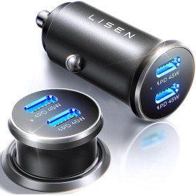 LISEN 90W Carga Superrápida Cargador Coche USB C Cargador Mechero Movil Coche [Doble PD3.0] Enchufe Toma Mechero Tipo C 12V para