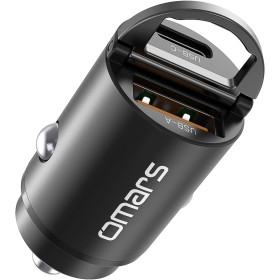 Omars Cargador de Coche, [USB C 33W + USB A 30W] 5A Carga rápida con Anillo de tracción, para iPhone12 Pro MAX Mini Samsung S21
