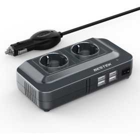 BESTEK - Convertidor de 12 V, 220 V, 230 V, 200 W, Transformador de tensión, 4 Puertos USB y 2 enchufes UE, Cargador de Coche