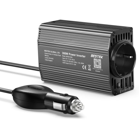 BESTEK - Convertidor de 12 V, 220 V, 230 V, 200 W, Transformador de tensión, 4 Puertos USB y 2 enchufes UE, Cargador de Coche
