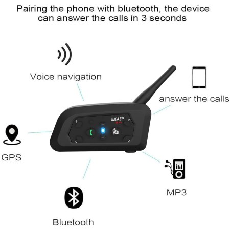 Ejeas V6 Pro Intercomunicador Bluetooth para Motocicletas, Gama Comunicación Intercom de 1200m, intercomunicador Casco Moto,