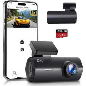 Cámara de Coche WiFi GKU Dashcam UHD 4K 2160P con Tarjeta 64G, Super Visión Nocturna, WDR, Diseño Ultra-Compacto, Gran Angular