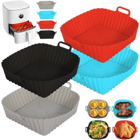 PQETBV Silicone Molds for Air Fryer, 4 Pieces Air Fryer Mold, 21 cm Silicone Air Fryer Container, Reusable Silicone Molds Air