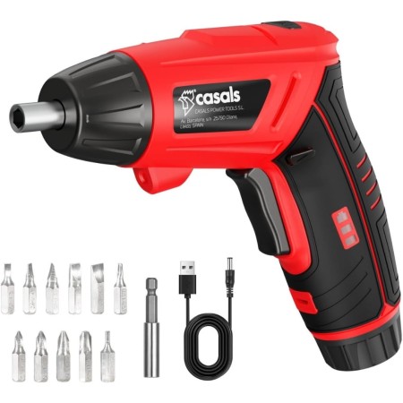 CASALS - Taladro atornillador a batería de 3,6V y 230rpm | Taladro inalámbrico con maletín de 52 puntas | Mini taladro de 1.3Ah