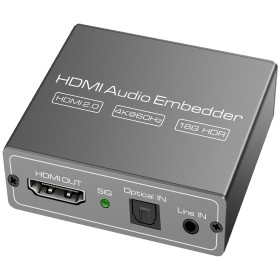 HDMI Audio Embedder Soporte de Entrada de Analógico Digital 4K60Hz 18Gbps HDR CEC HDCP2.2 1.4 con Entrada de Audio óptica